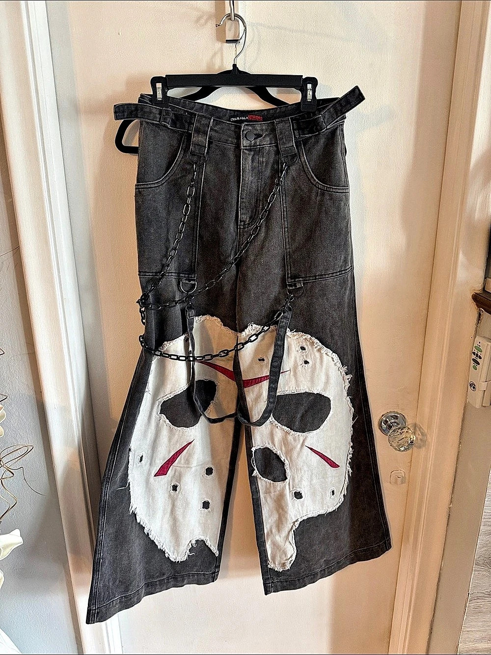 Dolls Kill Vile Voorhees Baggy Jeans Black & White Small